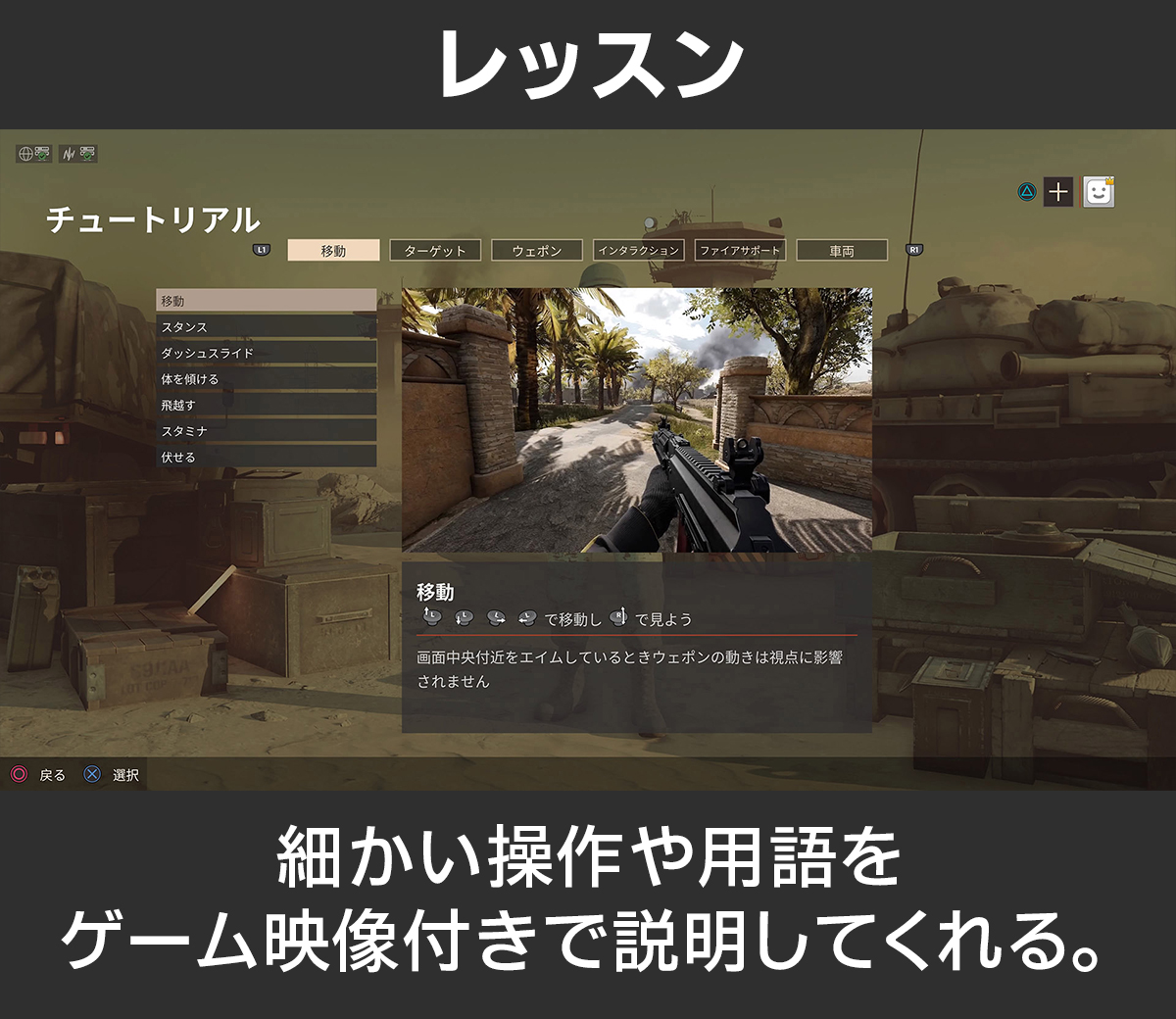 レッスン：操作や用語を映像付きで説明